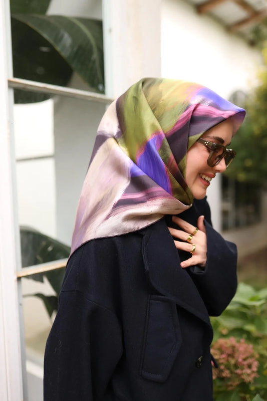 Silk Home Çok Renkli Desenli Twill İpek Eşarp 11448-12