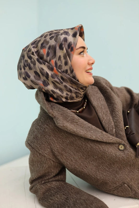 Silk Home Toprak Leopar Desenli Twill İpek Eşarp 11451-29
