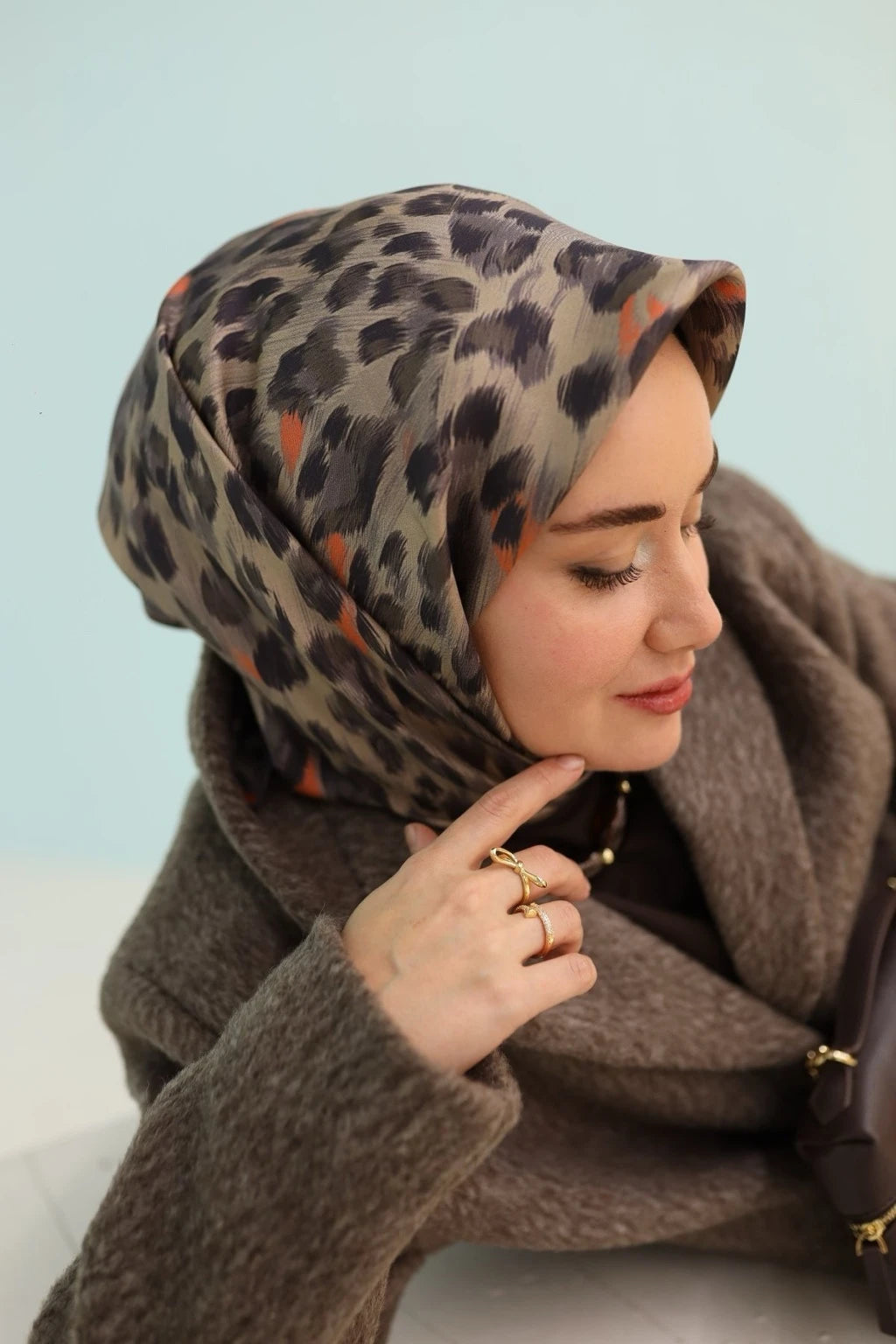 Silk Home Toprak Leopar Desenli Twill İpek Eşarp 11451-29
