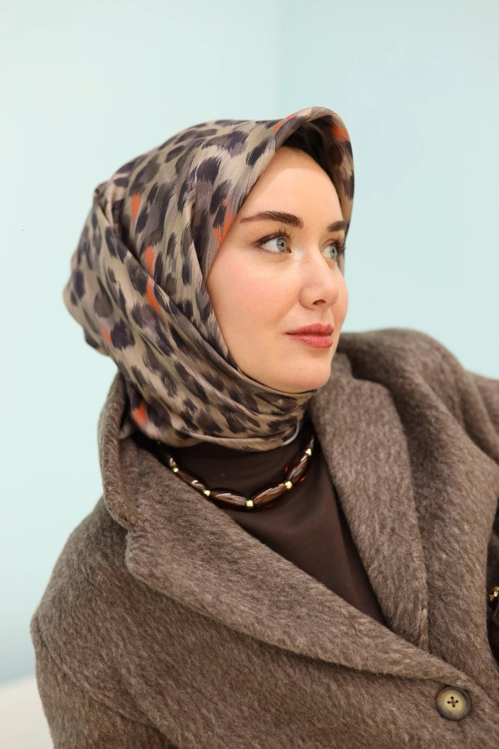 Silk Home Toprak Leopar Desenli Twill İpek Eşarp 11451-29