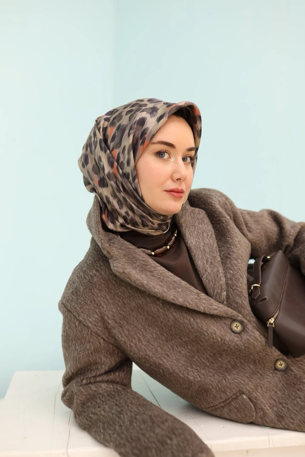 Silk Home Toprak Leopar Desenli Twill İpek Eşarp 11451-29