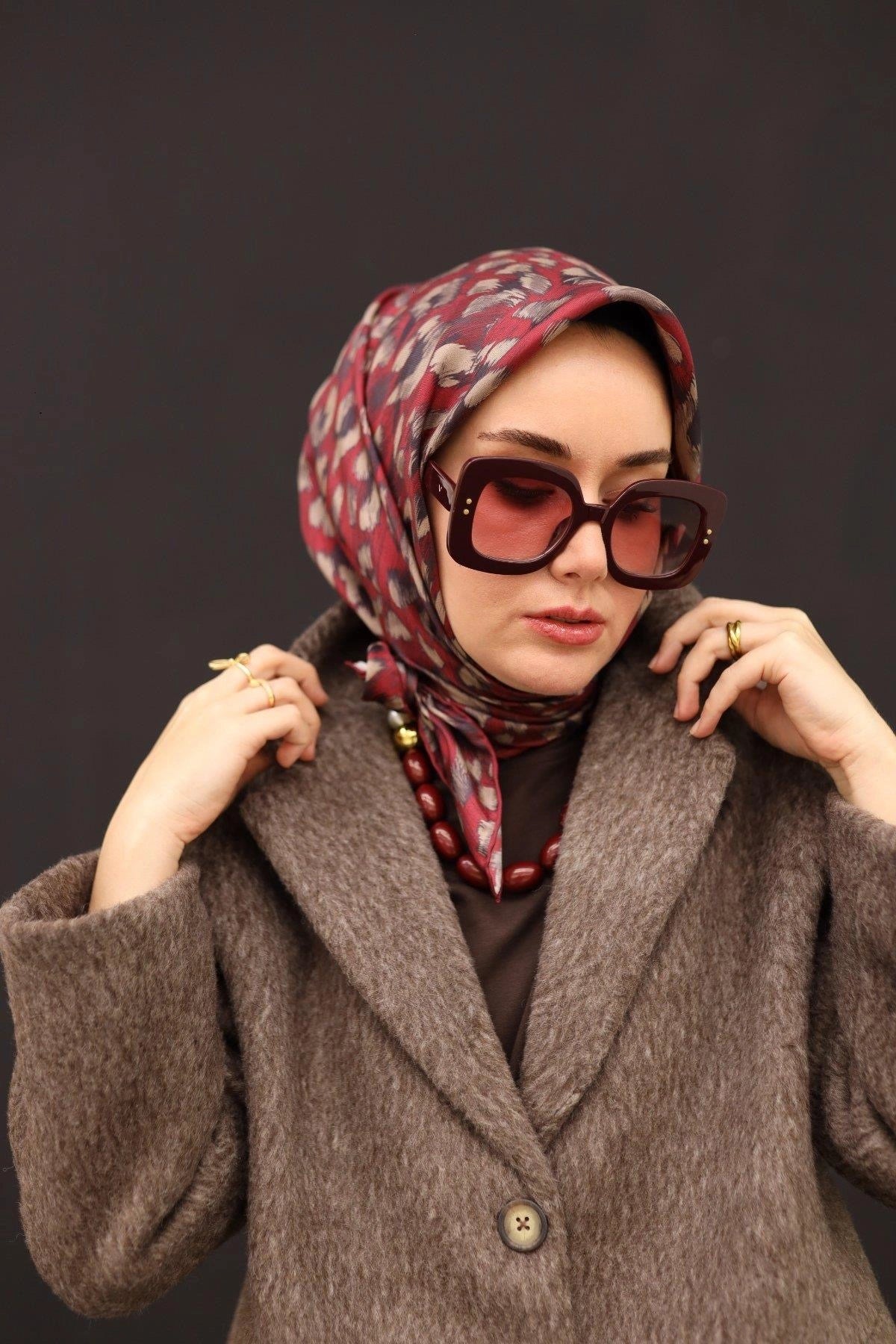 Silkhome Bordo Leopar Desenli Tivil İpek Eşarp 11451-28