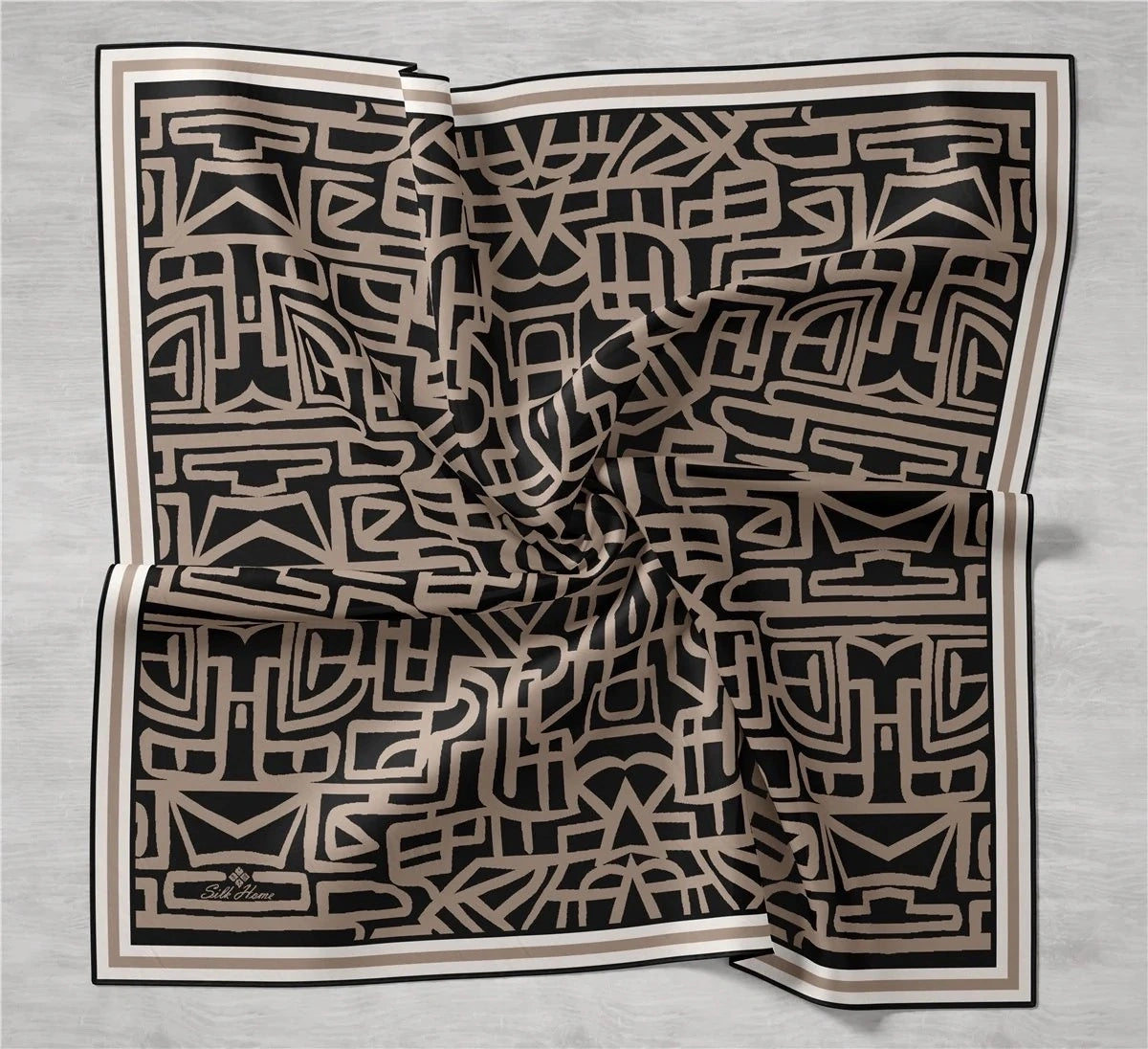 Silkhome Siyah Kahve Geometrik Desenli Tivil İpek Eşarp 11391-13