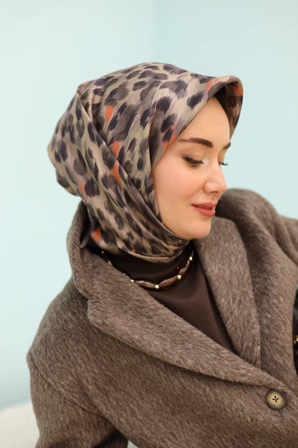 Silk Home Toprak Leopar Desenli Twill İpek Eşarp 11451-29