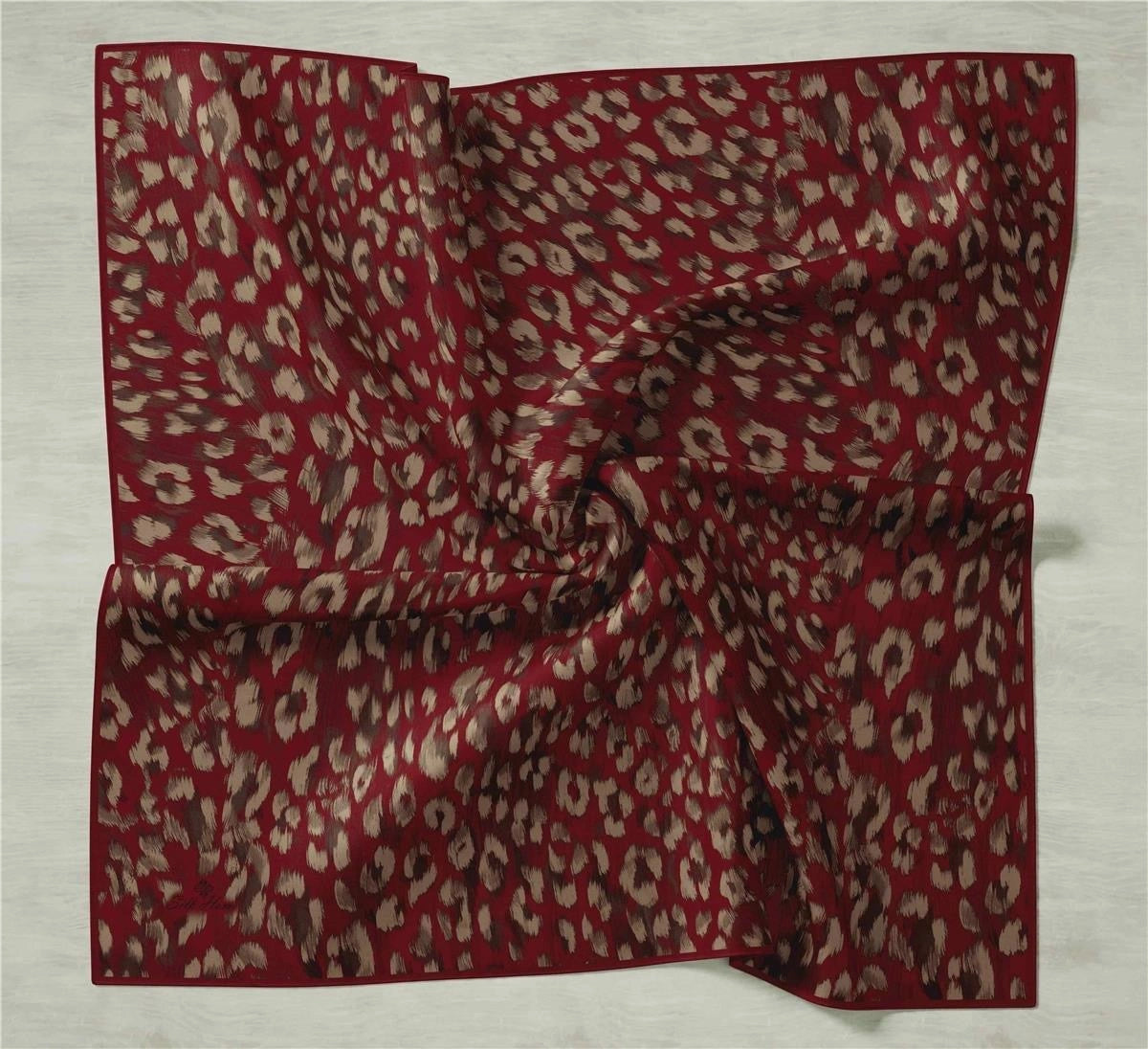 Silkhome Bordo Leopar Desenli Tivil İpek Eşarp 11451-28