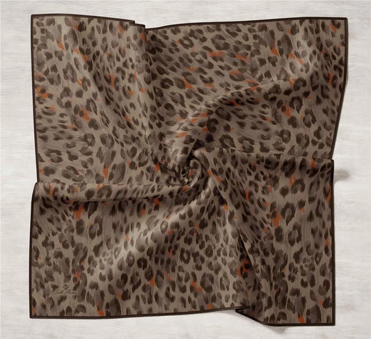Silk Home Toprak Leopar Desenli Twill İpek Eşarp 11451-29