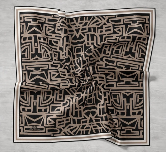 Silkhome Siyah Kahve Geometrik Desenli Tivil İpek Eşarp 11391-13